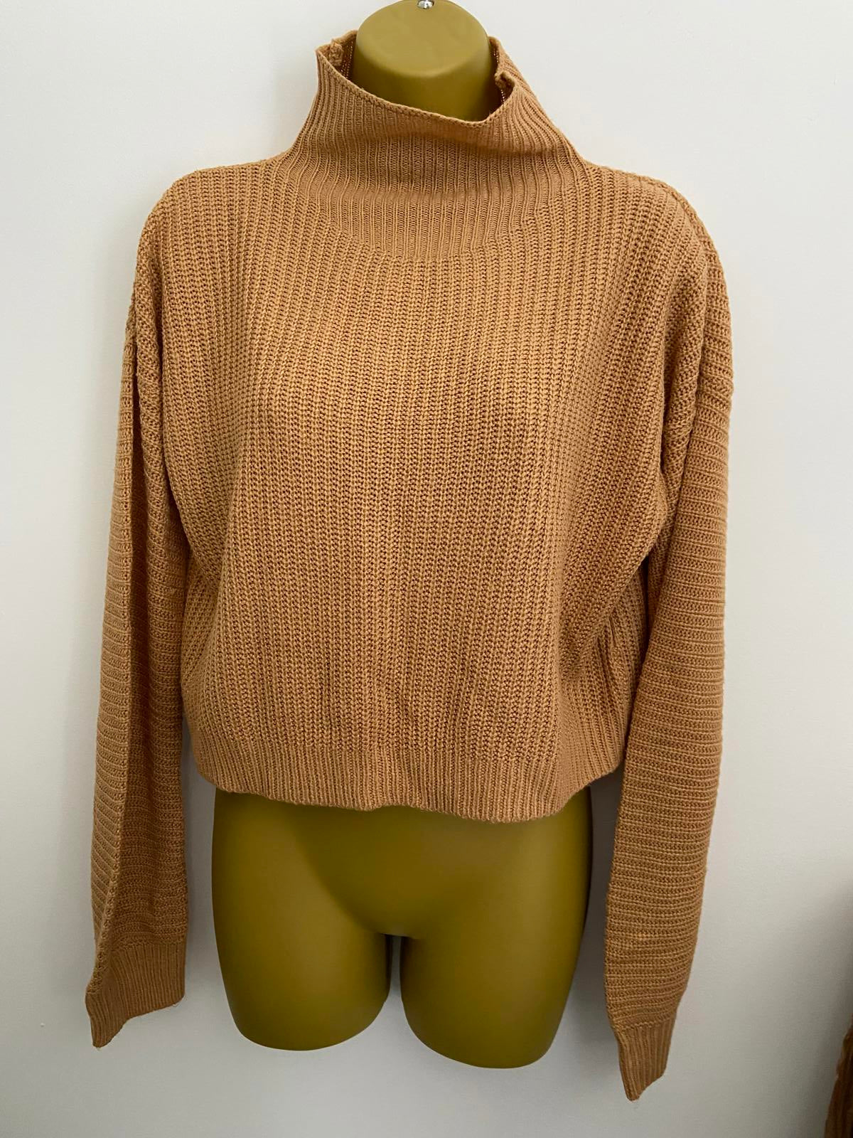 Wednesday Girls XSmall Knit Jumper - Beige & Orange Acrylic Sweater Jumper