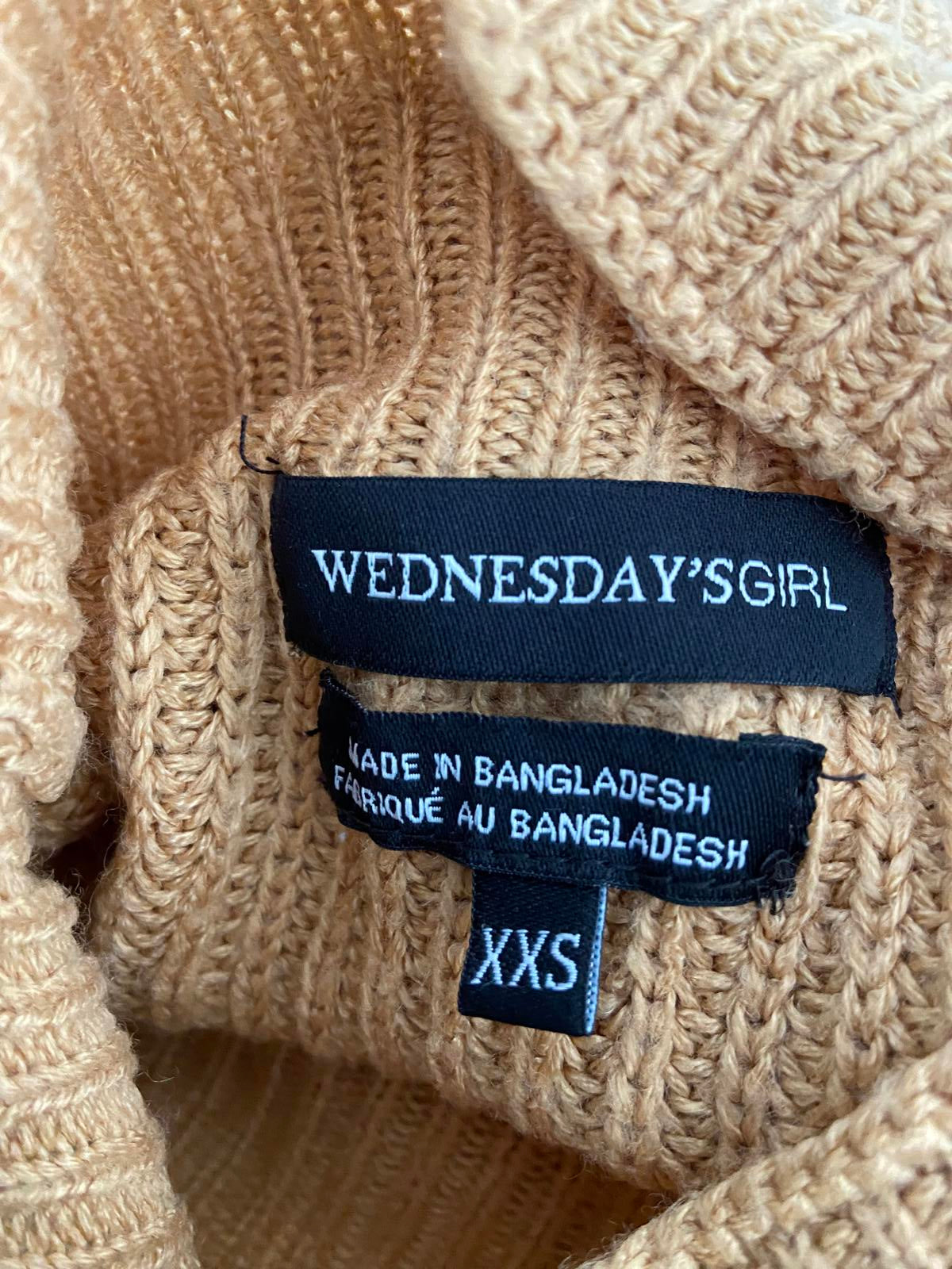 Wednesday Girls XSmall Knit Jumper - Beige & Orange Acrylic Sweater Jumper