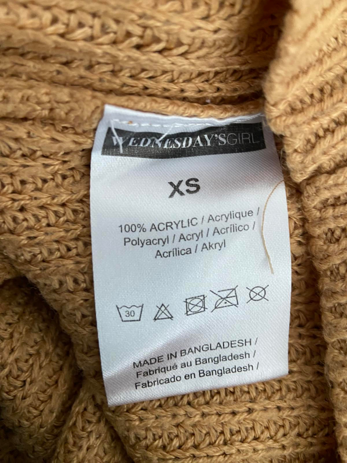 Wednesday Girls XSmall Knit Jumper - Beige & Orange Acrylic Sweater Jumper