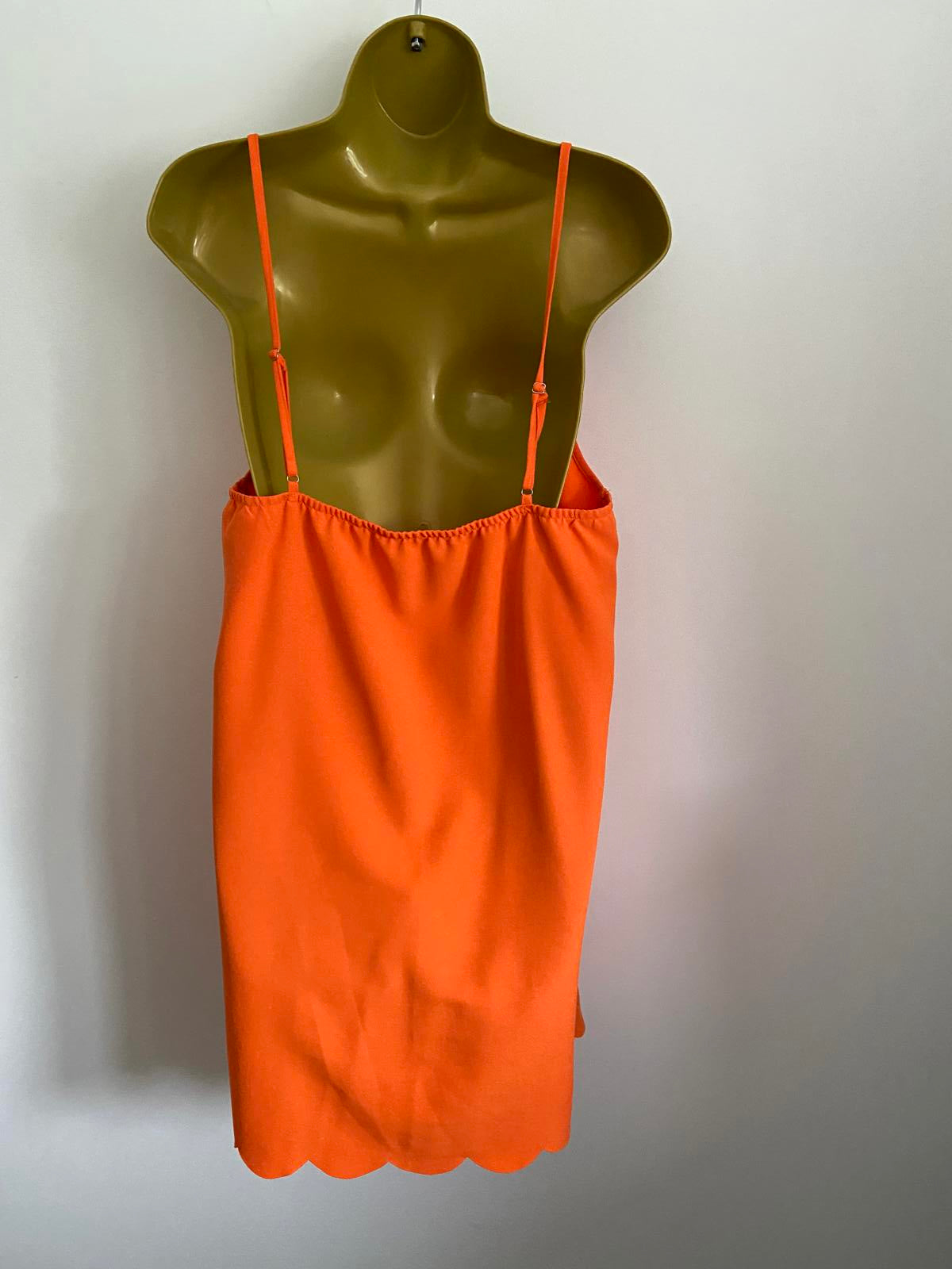 Orange V-Neck Camisole Dress Size Large Gold Chain Straps Scalloped Hem
