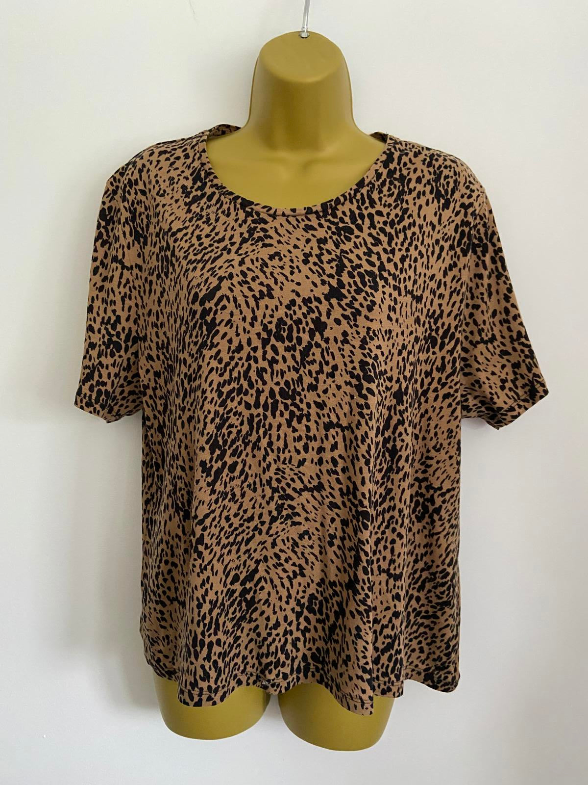 Tu Size 20 Brown & Black Leopard Print T-Shirt 100% Cotton Round Neck Casual