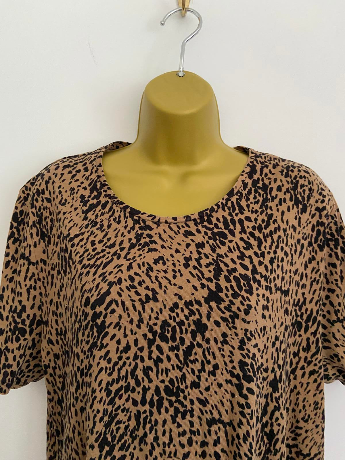 Tu Size 20 Brown & Black Leopard Print T-Shirt 100% Cotton Round Neck Casual