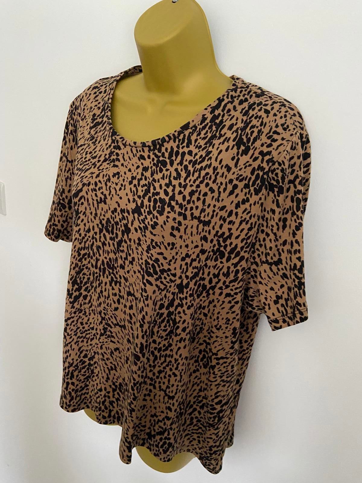 Tu Size 20 Brown & Black Leopard Print T-Shirt 100% Cotton Round Neck Casual