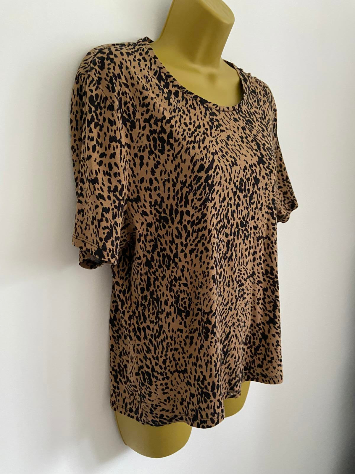 Tu Size 20 Brown & Black Leopard Print T-Shirt 100% Cotton Round Neck Casual