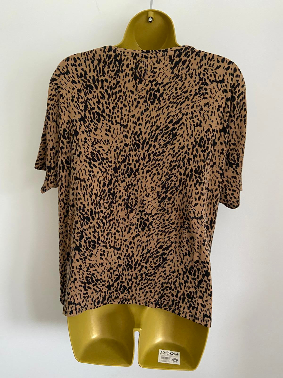 Tu Size 20 Brown & Black Leopard Print T-Shirt 100% Cotton Round Neck Casual