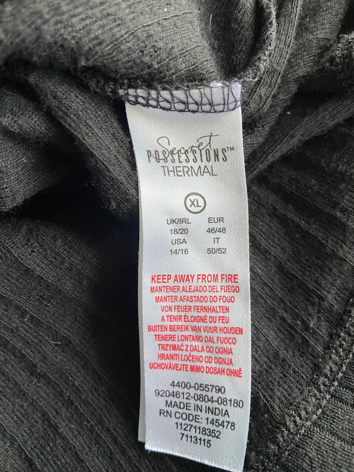 Secret Possessions Size 18-20 Black Thermal Long Sleeve Top XL Viscose Blend