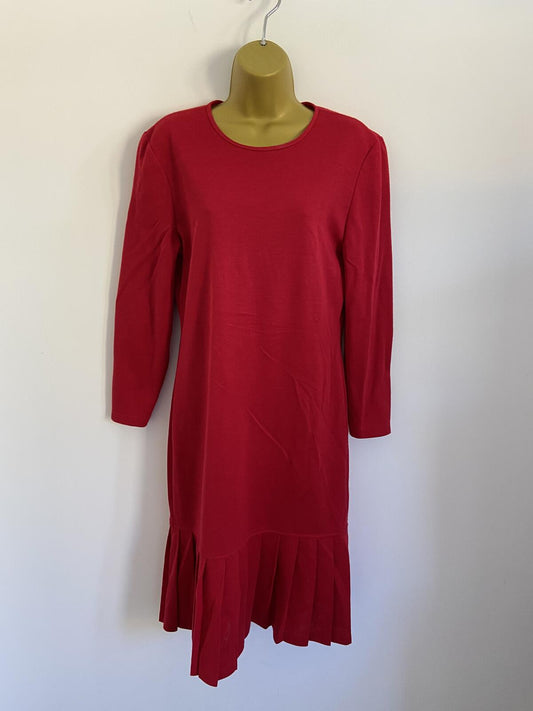 Vintage St Michael Red Long Sleeve Drop Pleated Dress Shoulder Pads Size 10