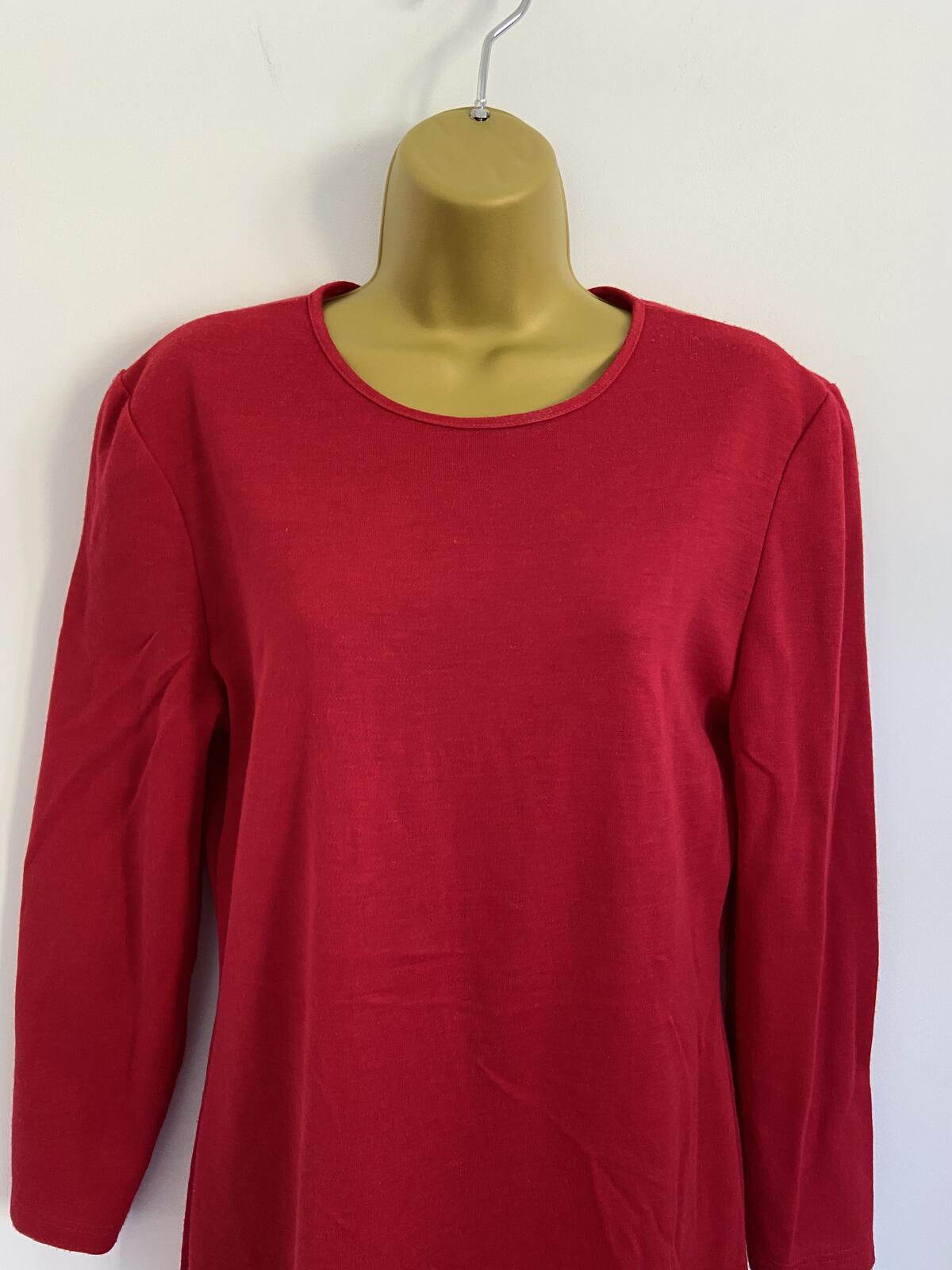 Vintage St Michael Red Long Sleeve Drop Pleated Dress Shoulder Pads Size 10