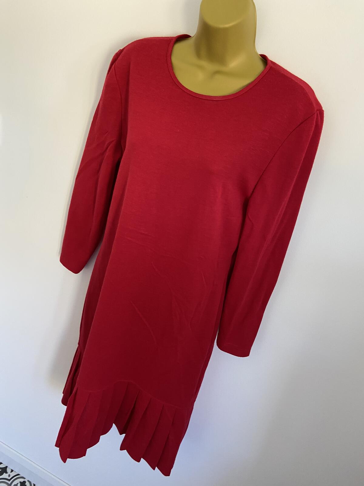 Vintage St Michael Red Long Sleeve Drop Pleated Dress Shoulder Pads Size 10