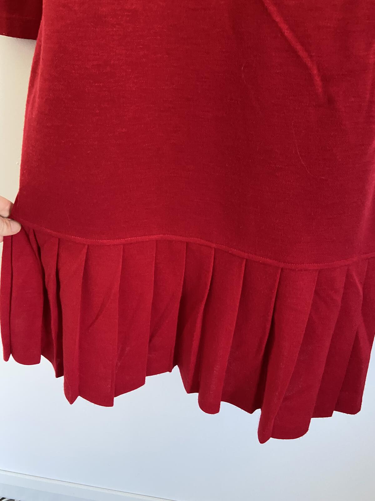 Vintage St Michael Red Long Sleeve Drop Pleated Dress Shoulder Pads Size 10