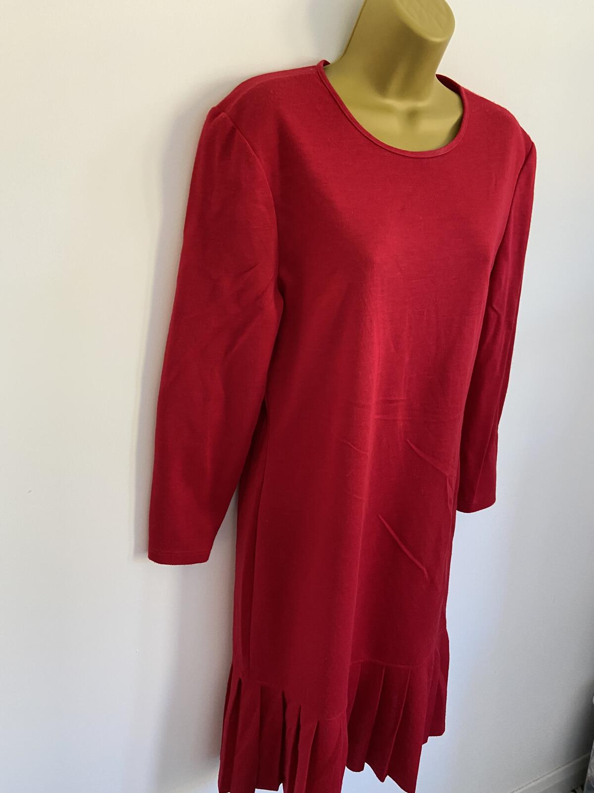 Vintage St Michael Red Long Sleeve Drop Pleated Dress Shoulder Pads Size 10
