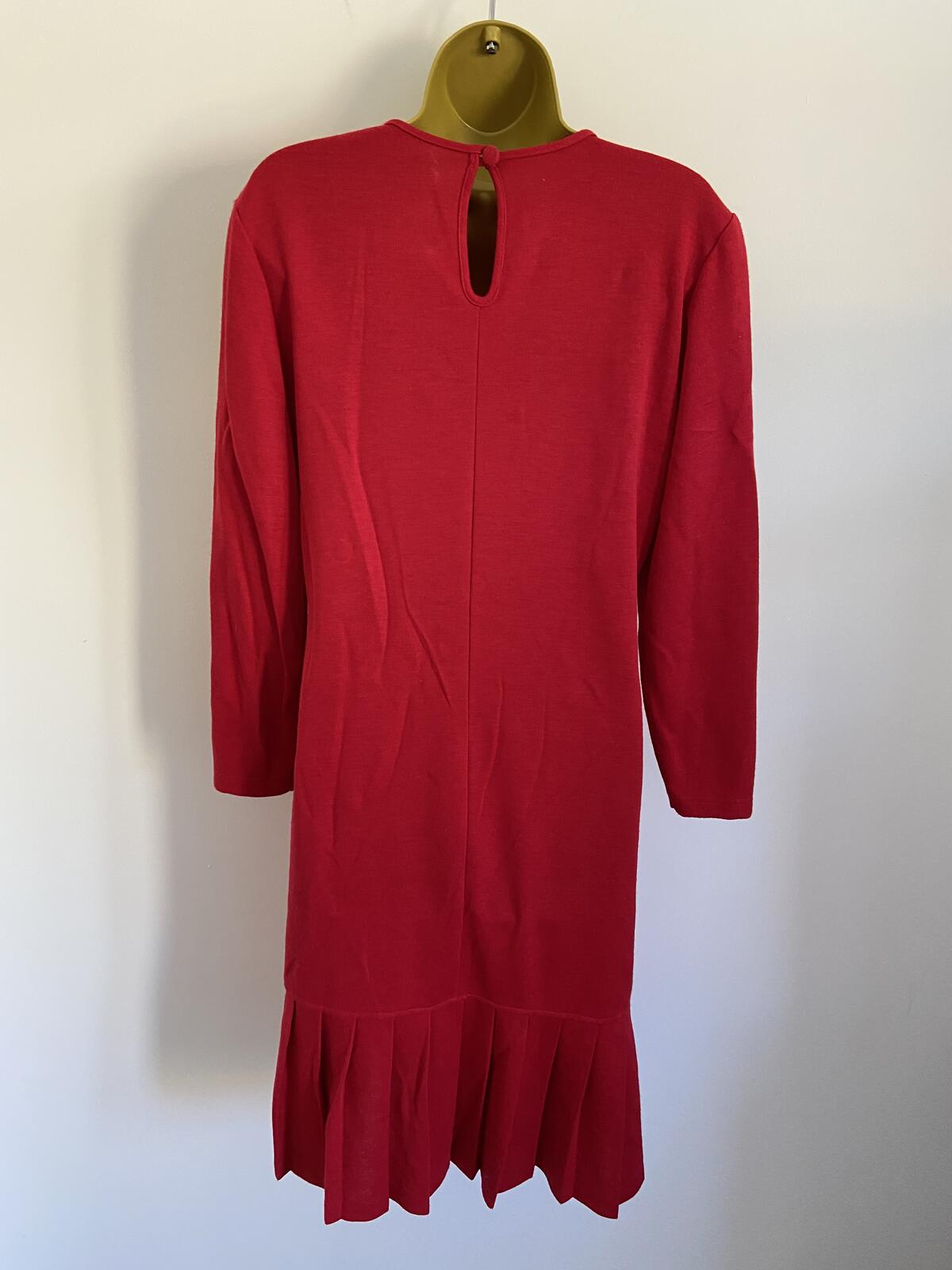 Vintage St Michael Red Long Sleeve Drop Pleated Dress Shoulder Pads Size 10