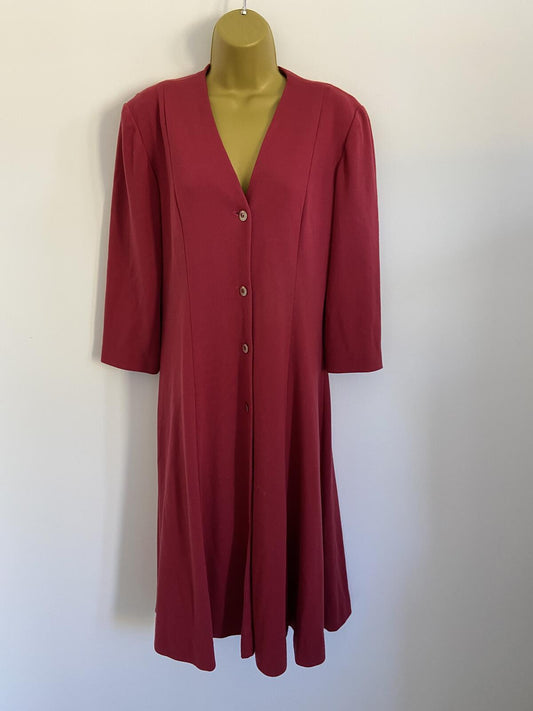 Vintage Style Handmade Dark Red Button-Front Midi Dress Approx Size 16