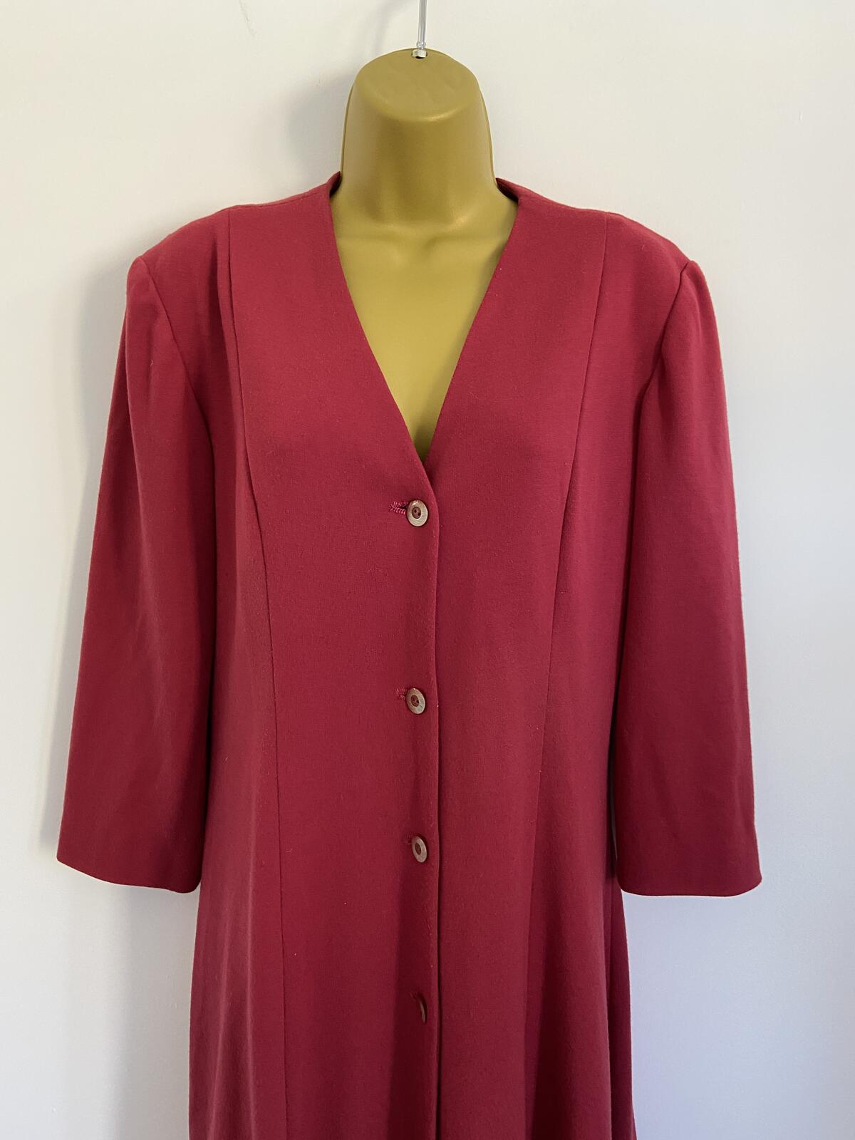 Vintage Style Handmade Dark Red Button-Front Midi Dress Approx Size 16