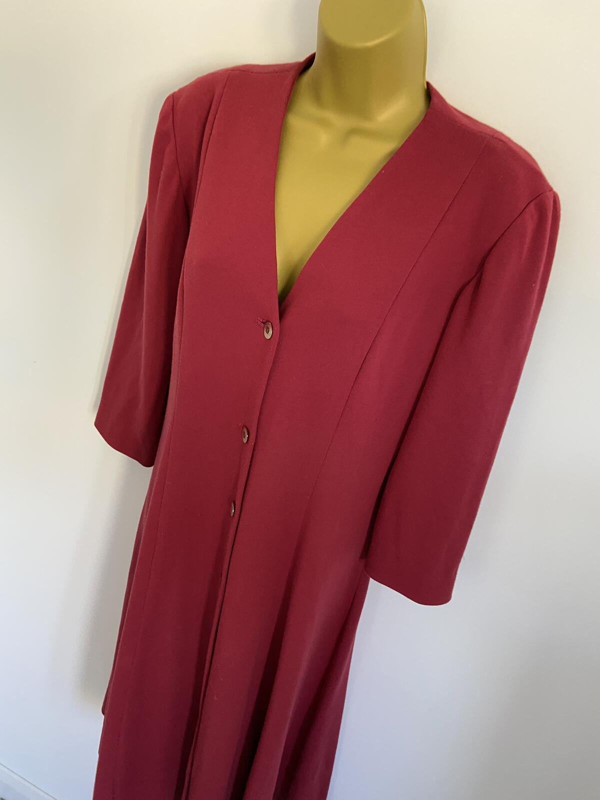 Vintage Style Handmade Dark Red Button-Front Midi Dress Approx Size 16