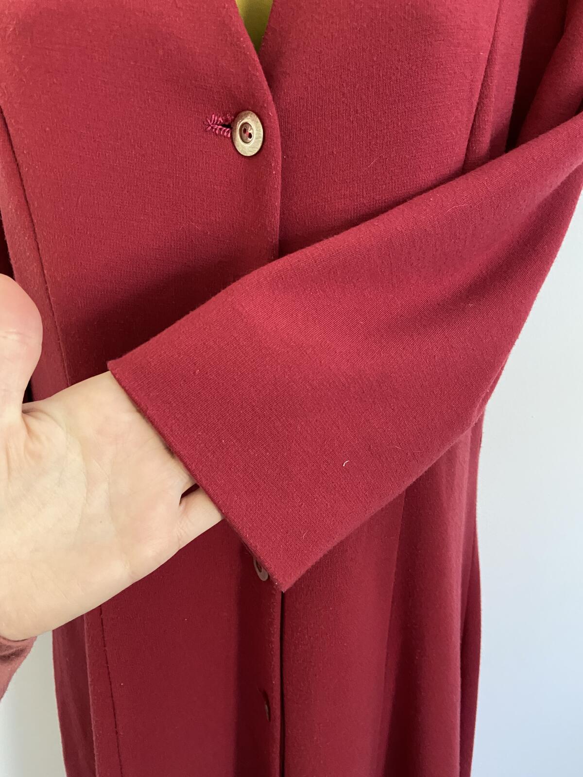 Vintage Style Handmade Dark Red Button-Front Midi Dress Approx Size 16