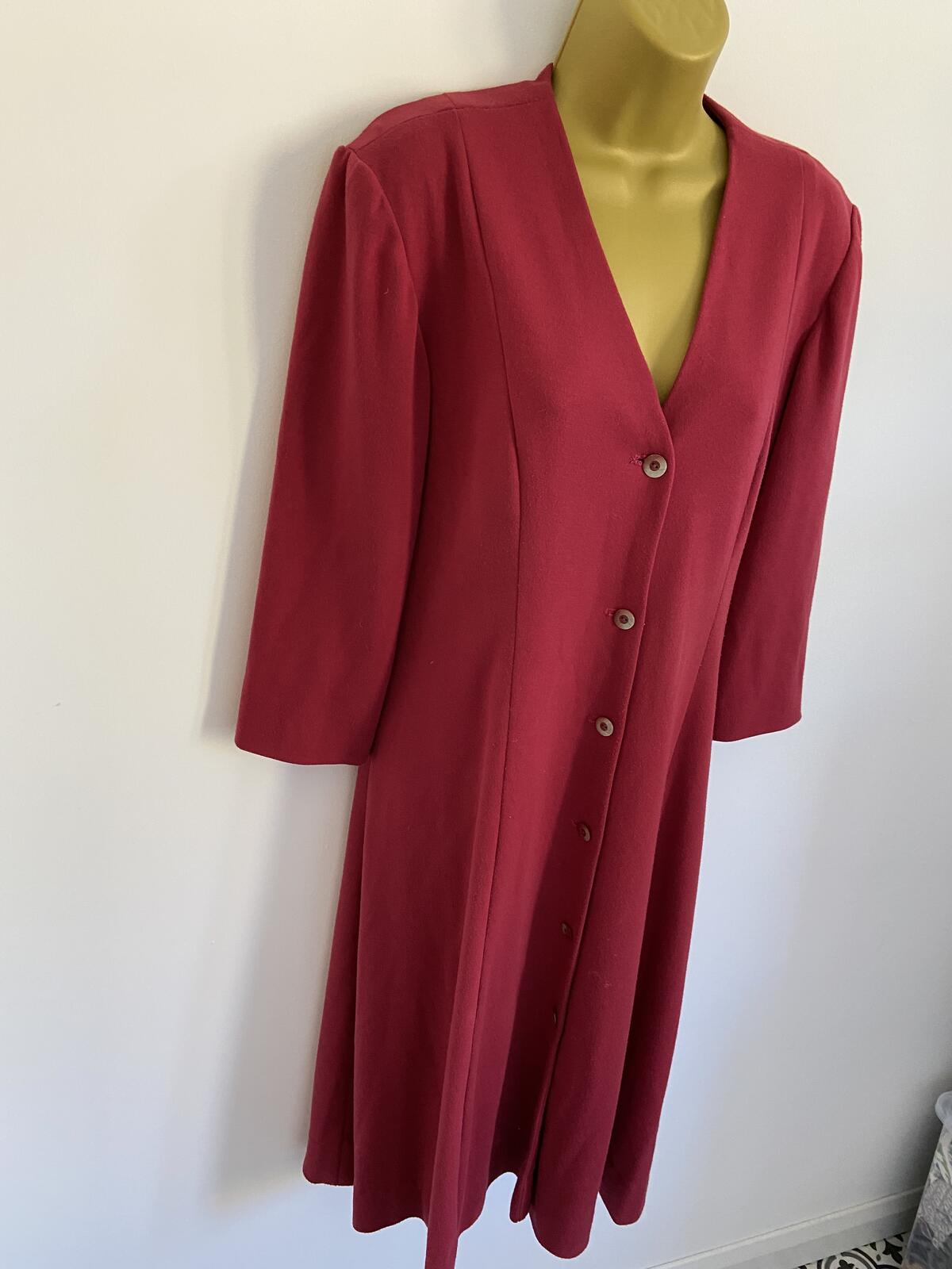 Vintage Style Handmade Dark Red Button-Front Midi Dress Approx Size 16