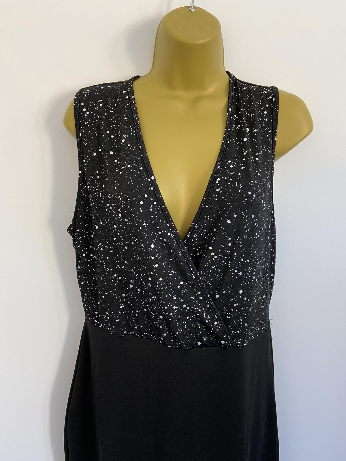 Shein Black & Silver Shimmer Wrap Front Maxi Dress Ruffle Detail Size Large