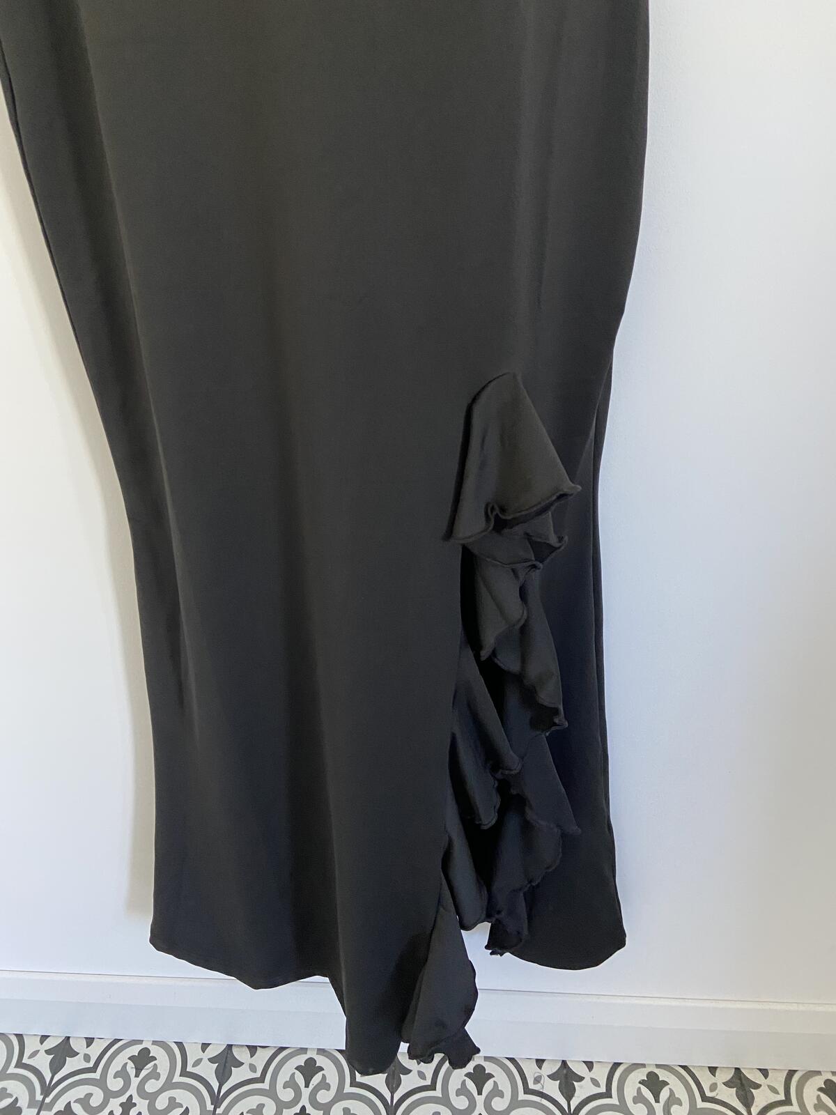 Shein Black & Silver Shimmer Wrap Front Maxi Dress Ruffle Detail Size Large