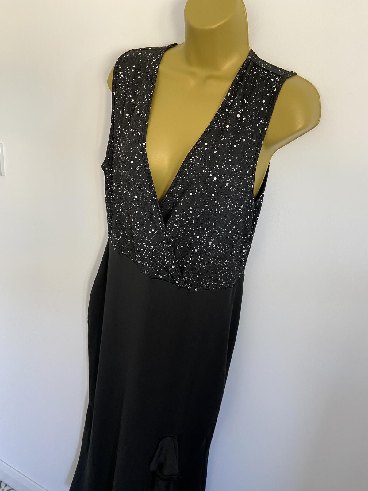 Shein Black & Silver Shimmer Wrap Front Maxi Dress Ruffle Detail Size Large