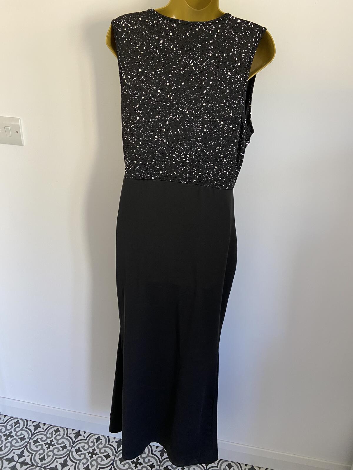 Shein Black & Silver Shimmer Wrap Front Maxi Dress Ruffle Detail Size Large