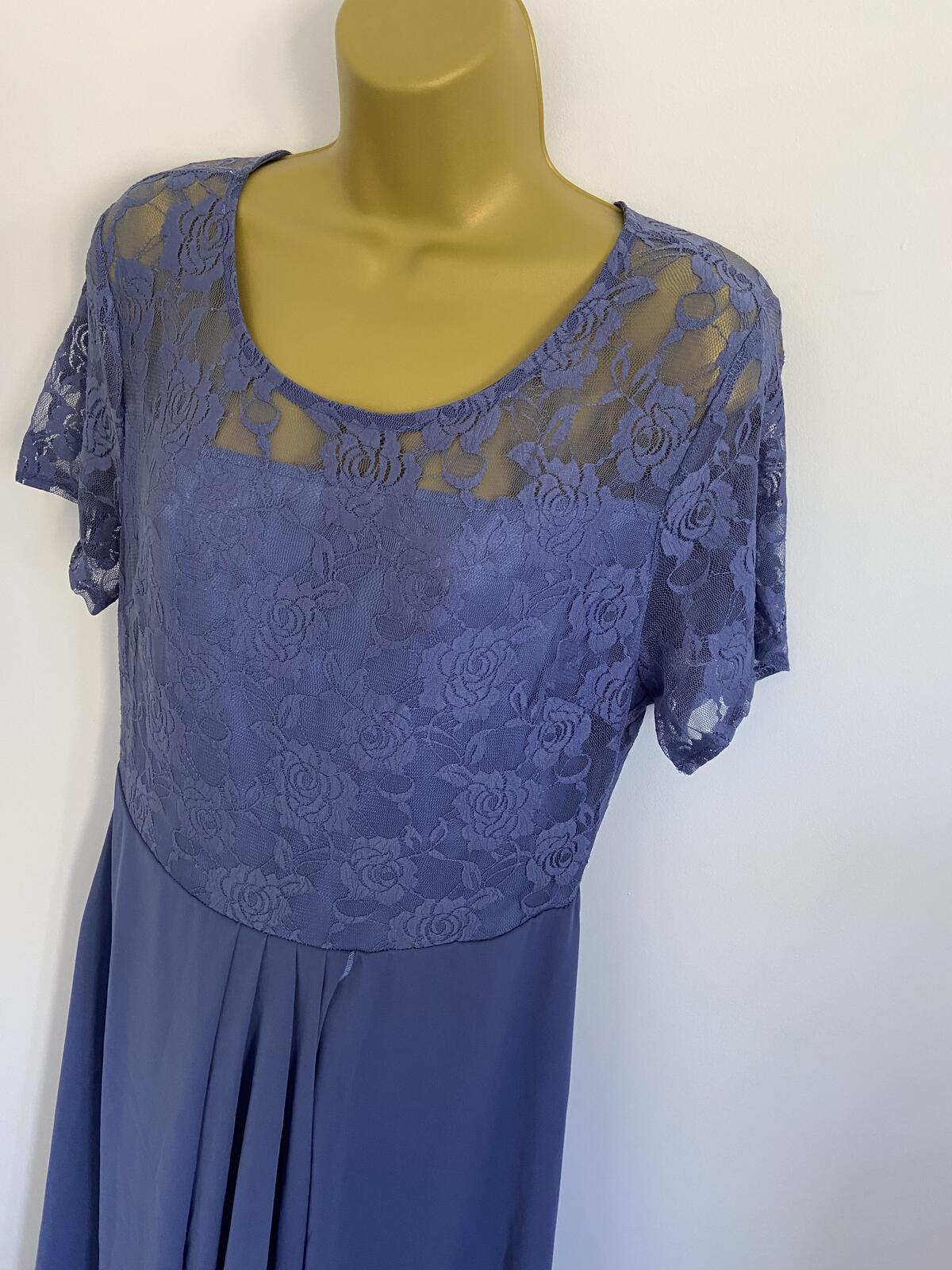 Blue Short Sleeve Lace Bodice Midi Dress Side Zip Size Medium