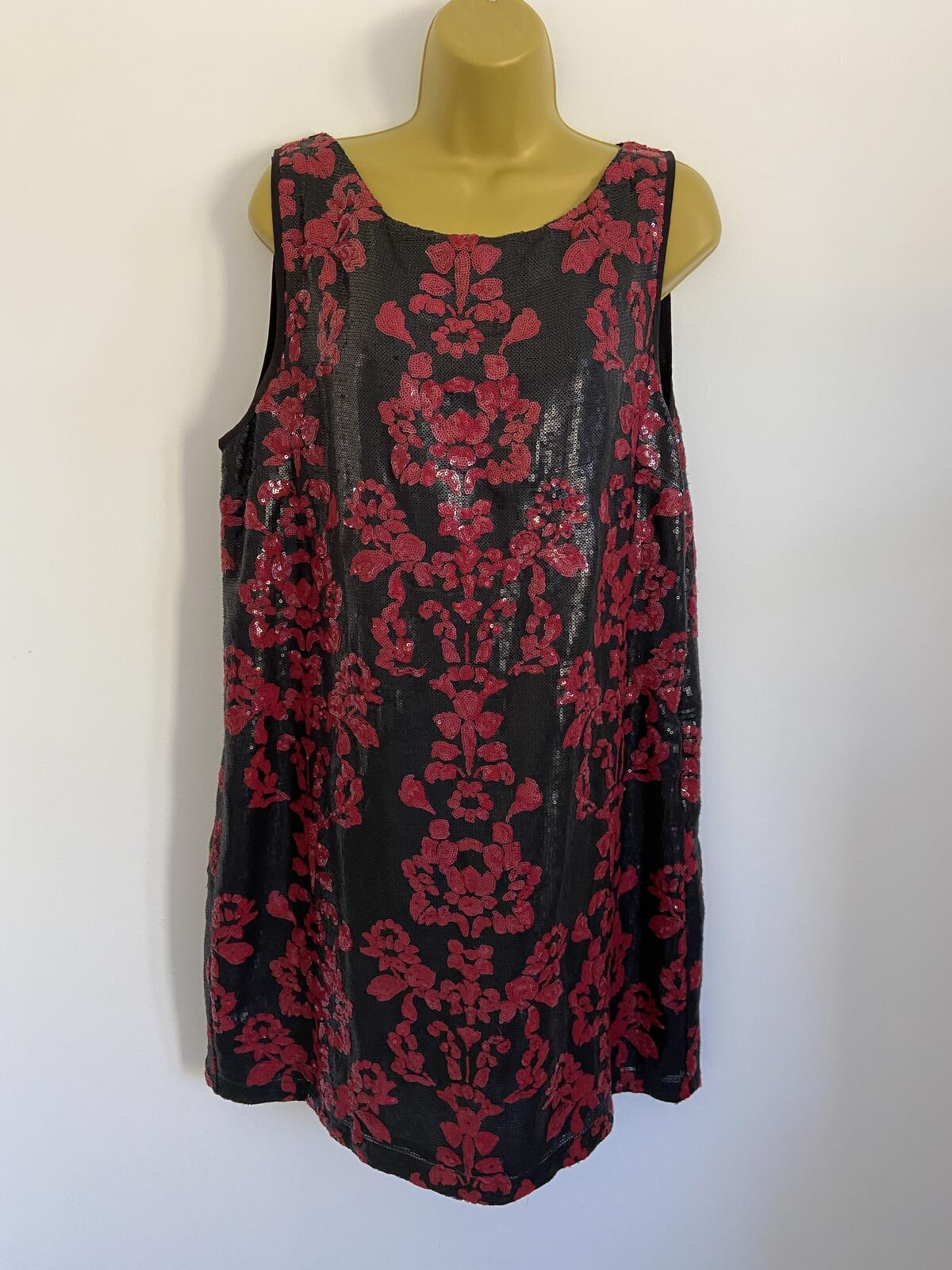 Next Women’s Black & Red Sequin Sleeveless Shift Dress Size 18