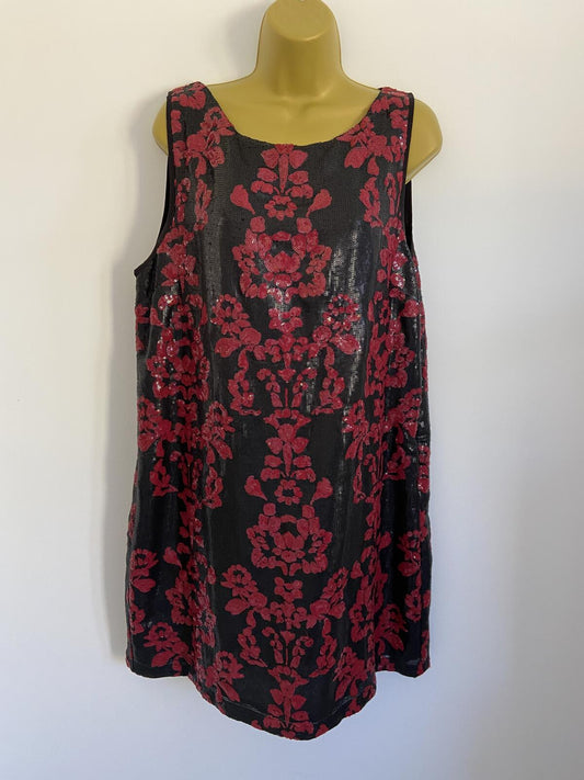 Next Women’s Black & Red Sequin Sleeveless Shift Dress Size 18