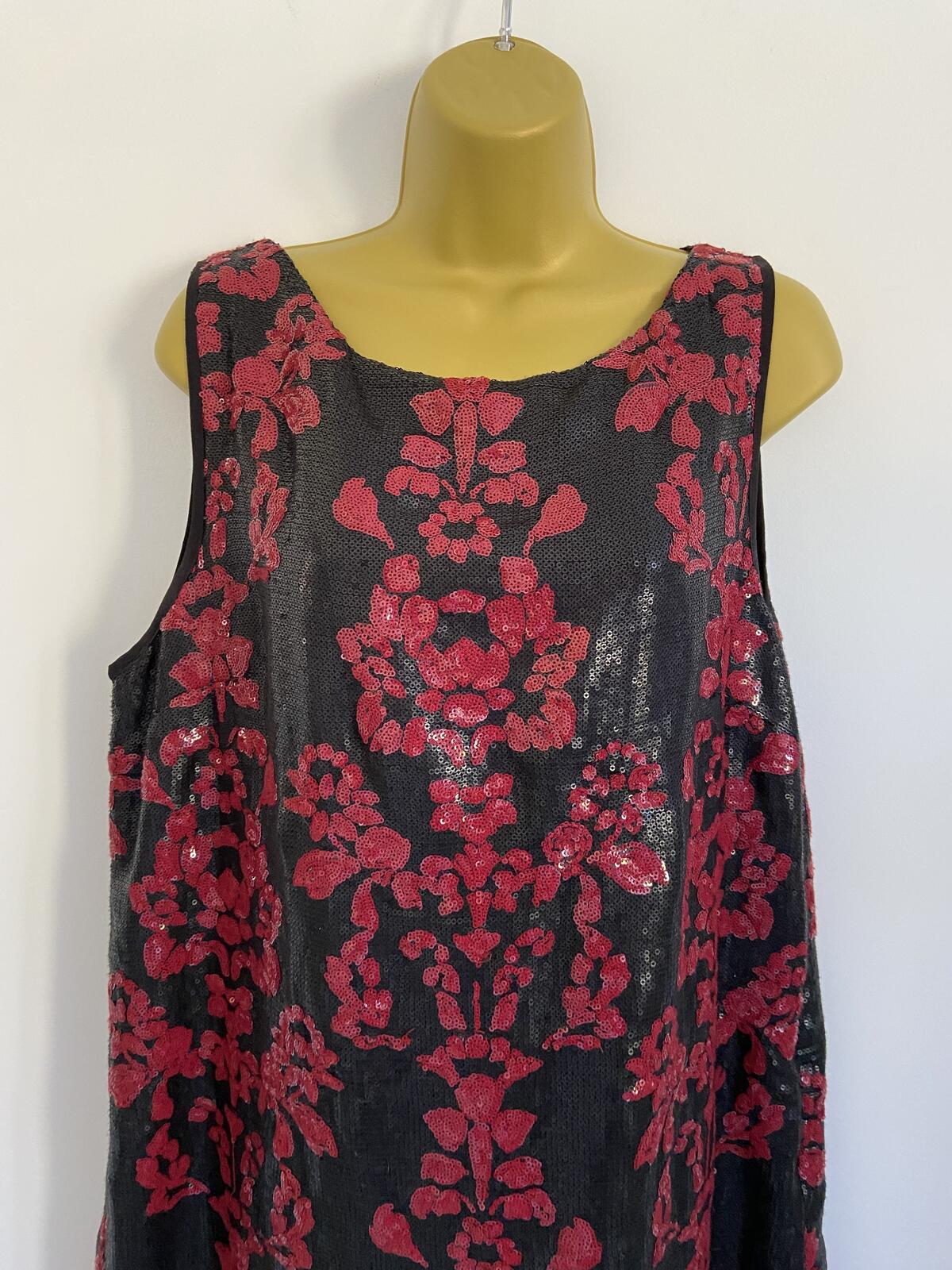 Next Women’s Black & Red Sequin Sleeveless Shift Dress Size 18