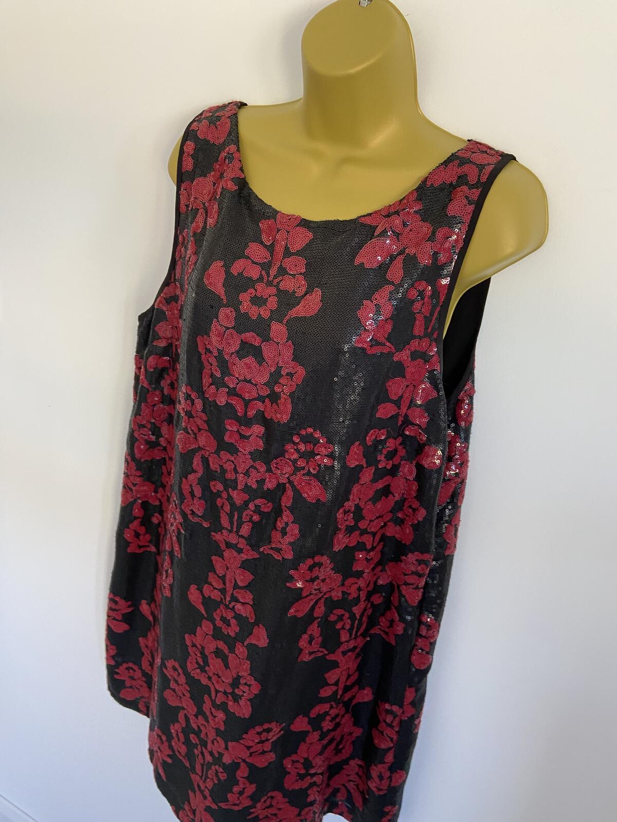 Next Women’s Black & Red Sequin Sleeveless Shift Dress Size 18