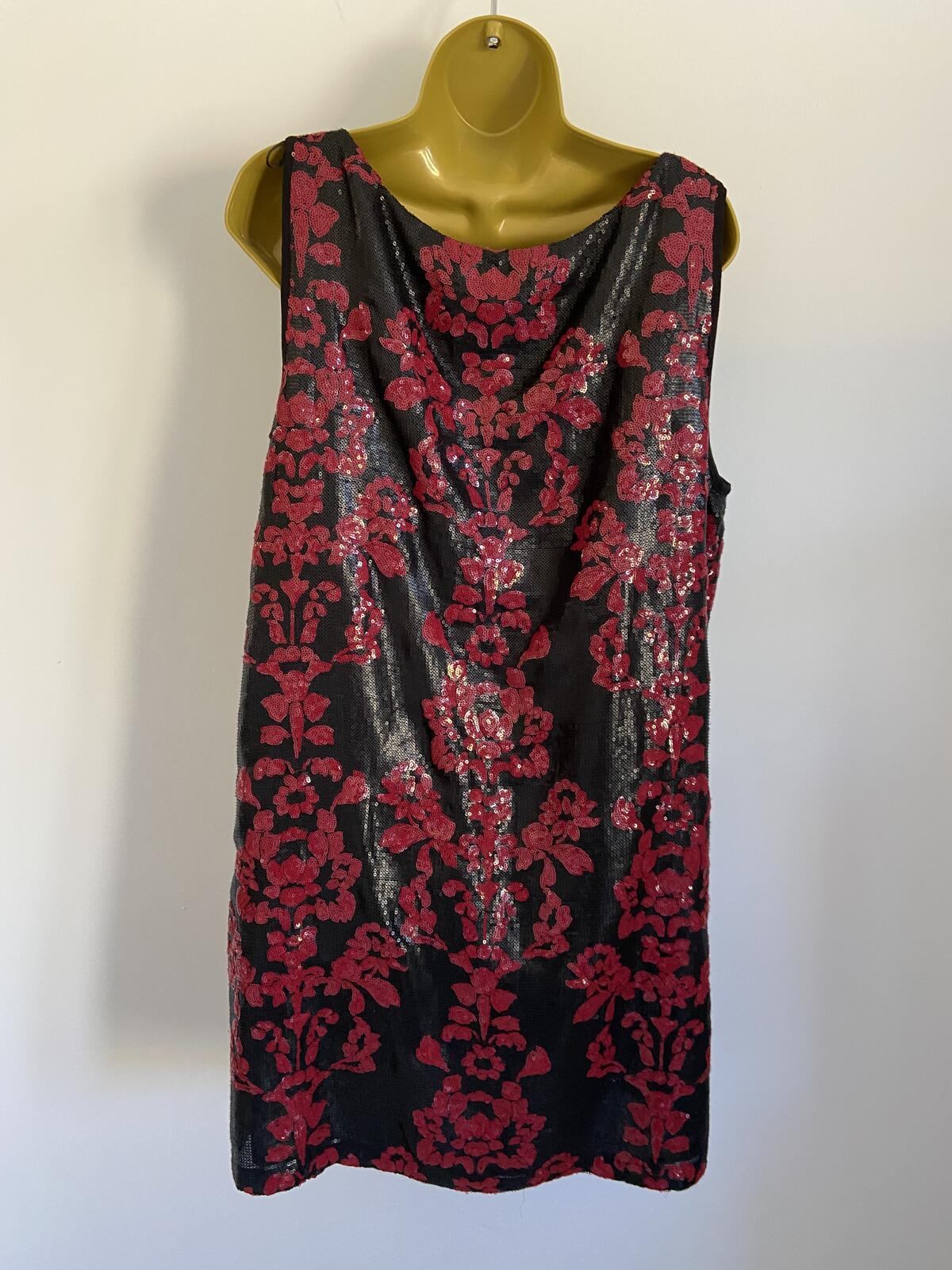 Next Women’s Black & Red Sequin Sleeveless Shift Dress Size 18
