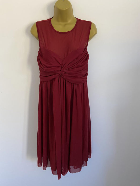 ASOS Women’s Deep Red Sleeveless Mesh Overlay Cocktail Dress Size 12