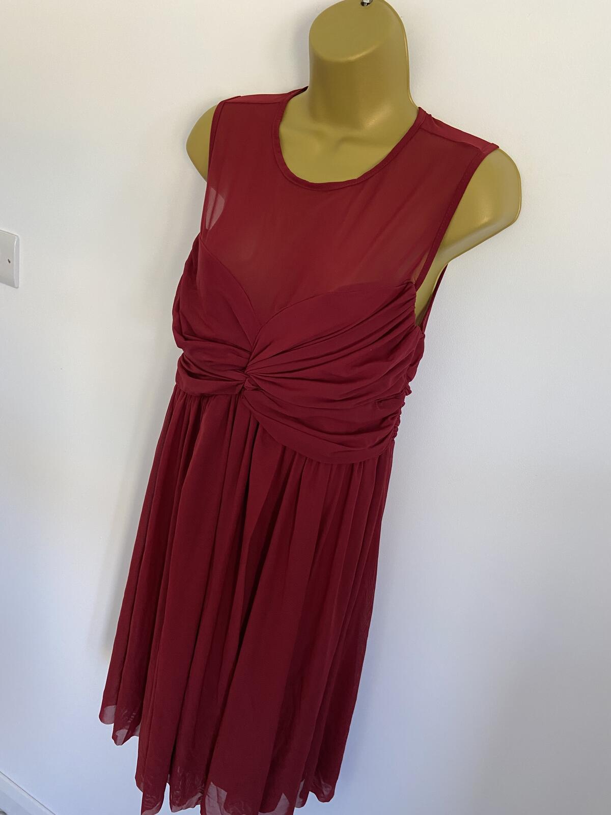 ASOS Women’s Deep Red Sleeveless Mesh Overlay Cocktail Dress Size 12