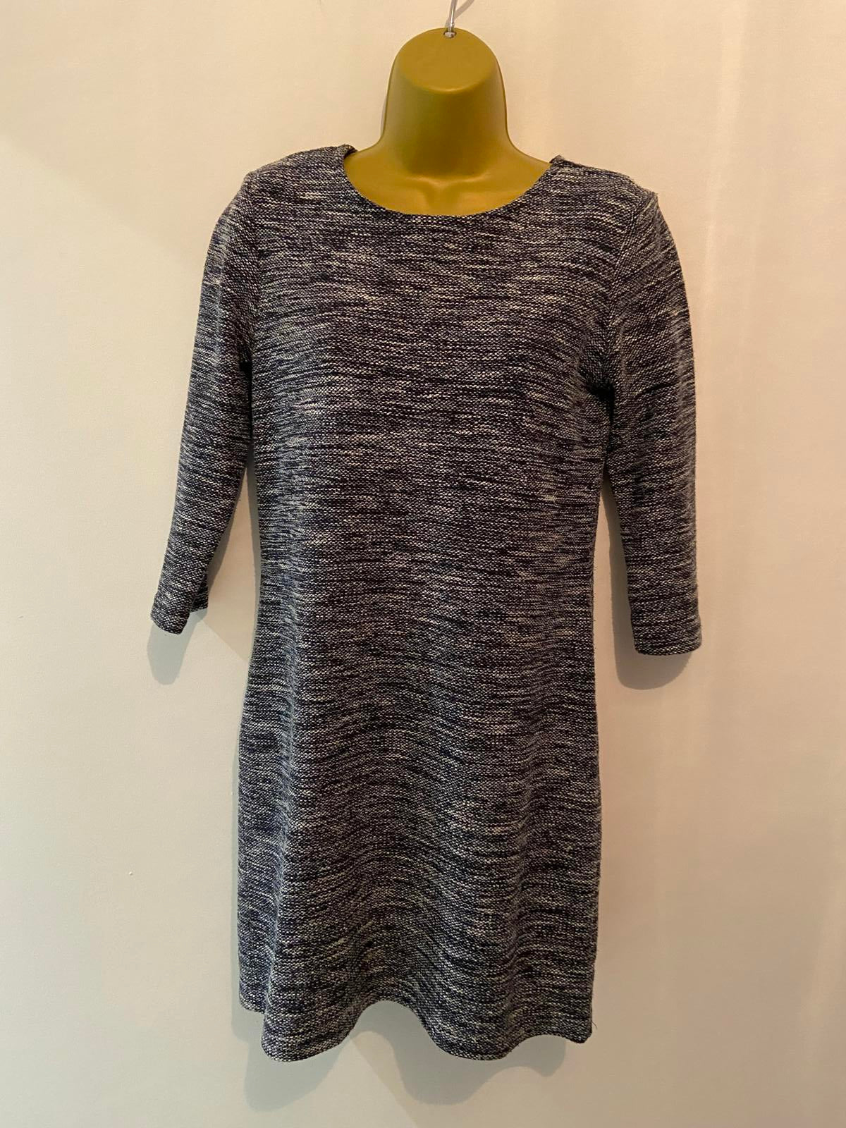 Crew Clothing Size 10 Navy Blue Knit Mini Dress Zip Back Cotton Blend Texture