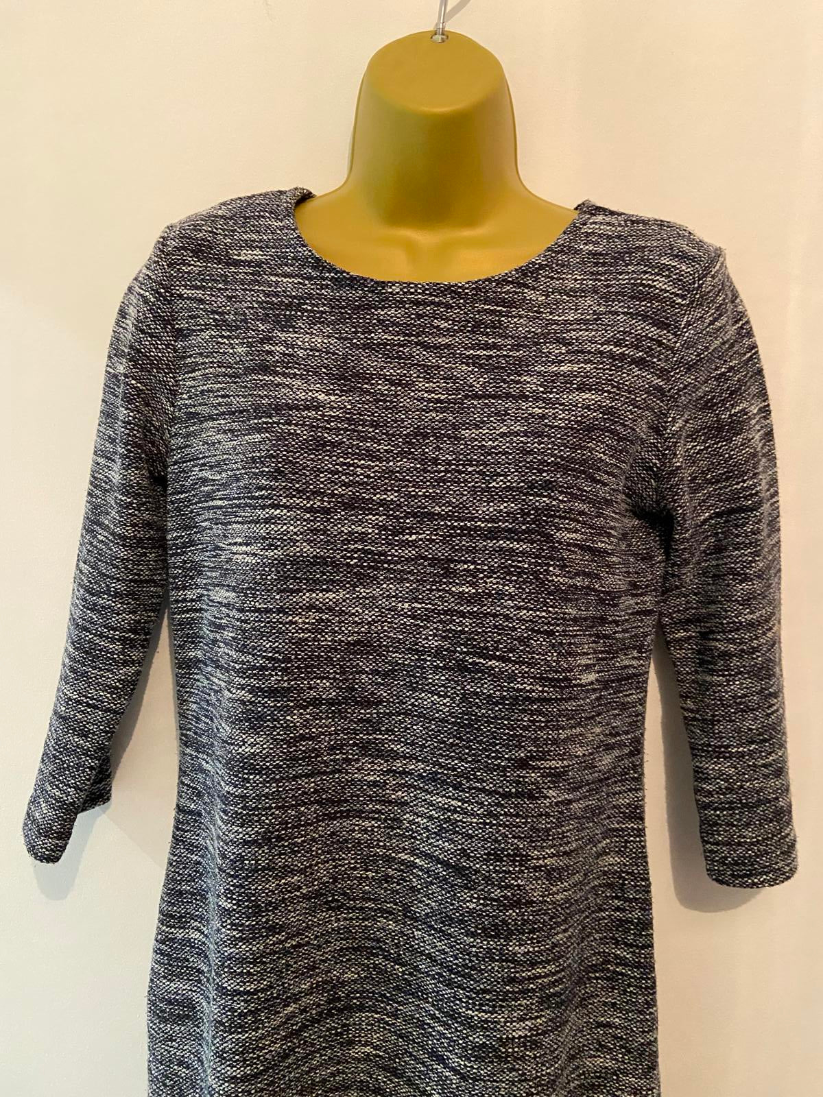 Crew Clothing Size 10 Navy Blue Knit Mini Dress Zip Back Cotton Blend Texture