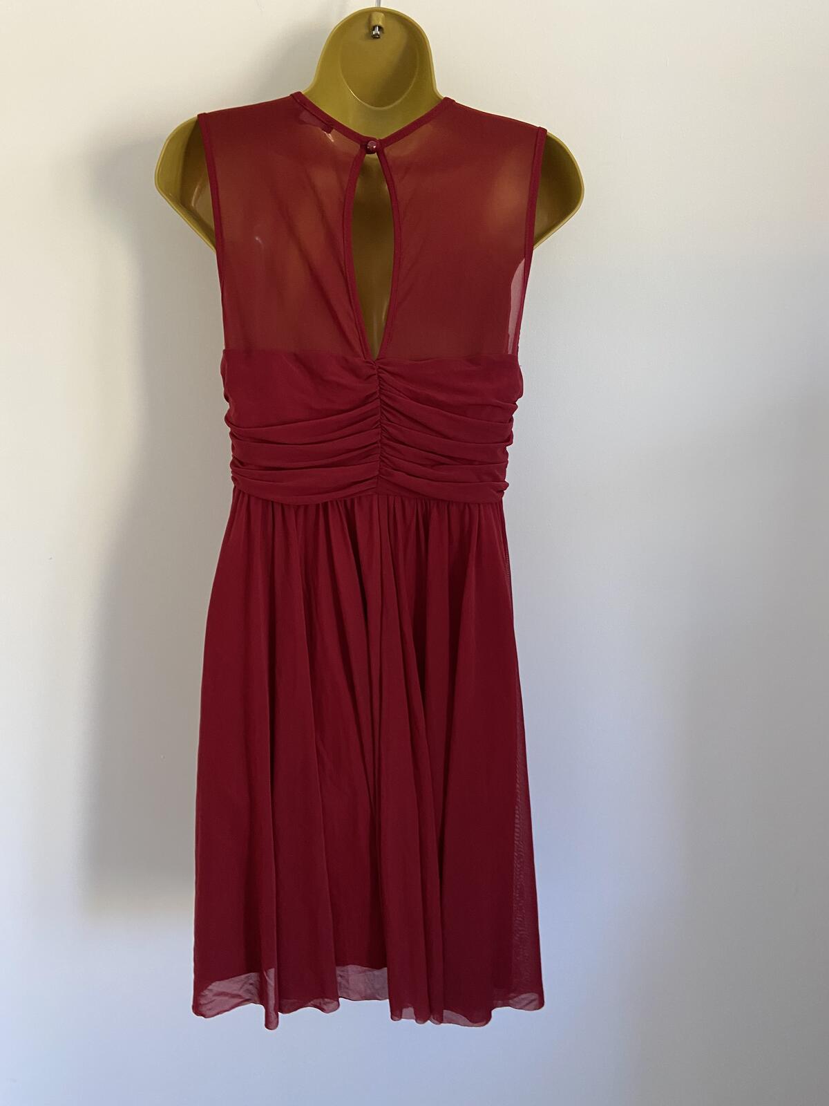 ASOS Women’s Deep Red Sleeveless Mesh Overlay Cocktail Dress Size 12