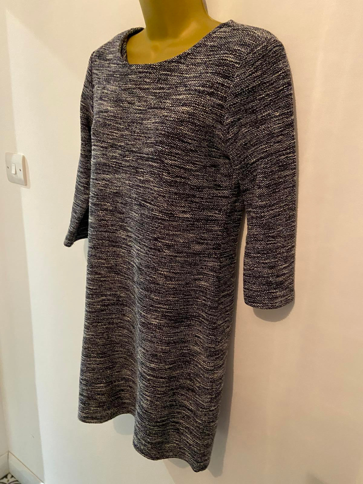 Crew Clothing Size 10 Navy Blue Knit Mini Dress Zip Back Cotton Blend Texture