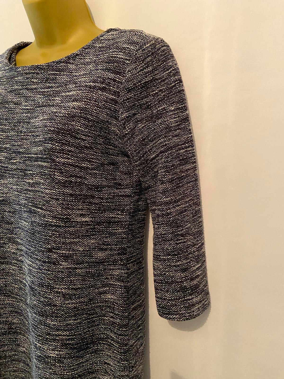 Crew Clothing Size 10 Navy Blue Knit Mini Dress Zip Back Cotton Blend Texture