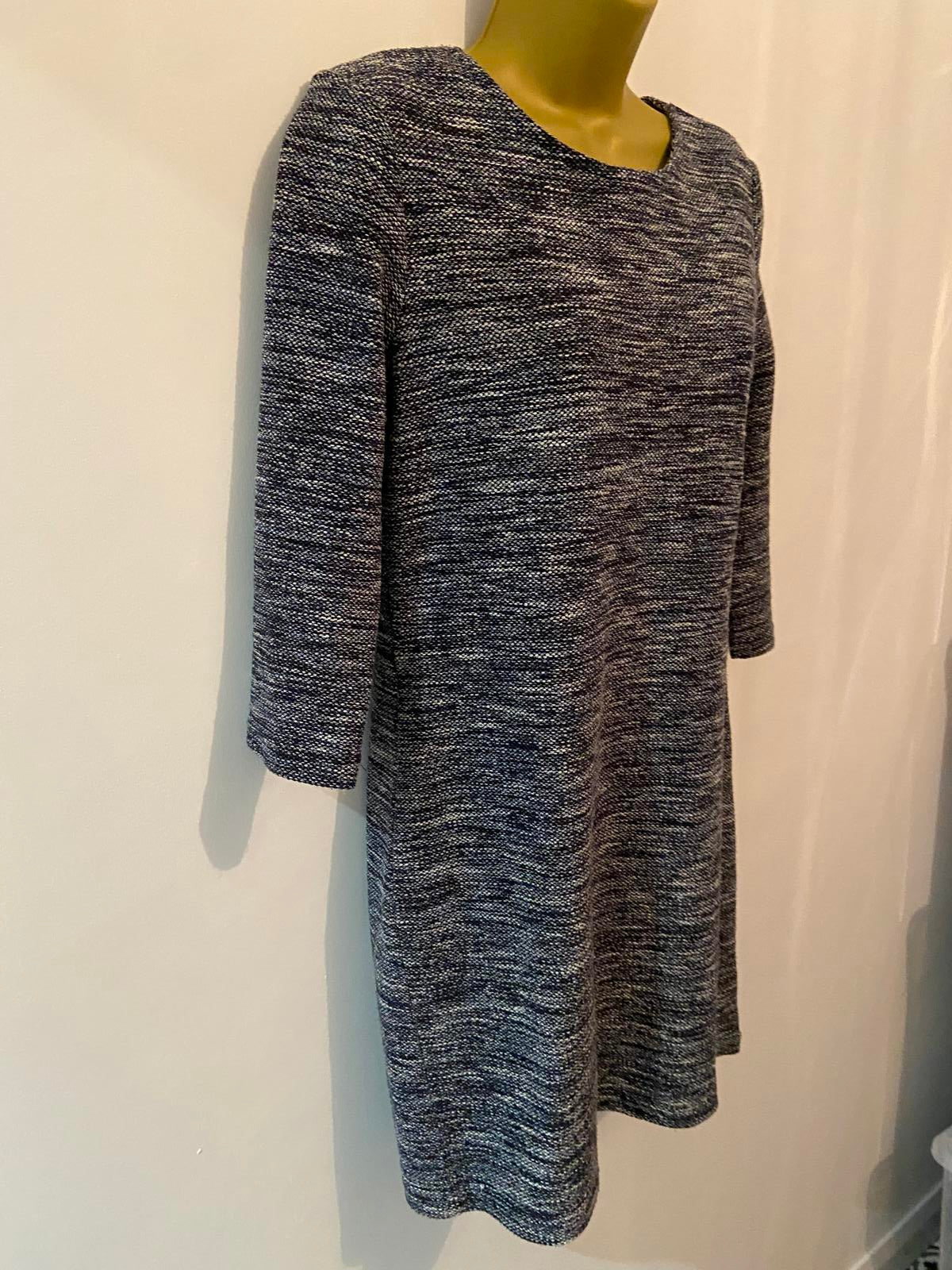 Crew Clothing Size 10 Navy Blue Knit Mini Dress Zip Back Cotton Blend Texture