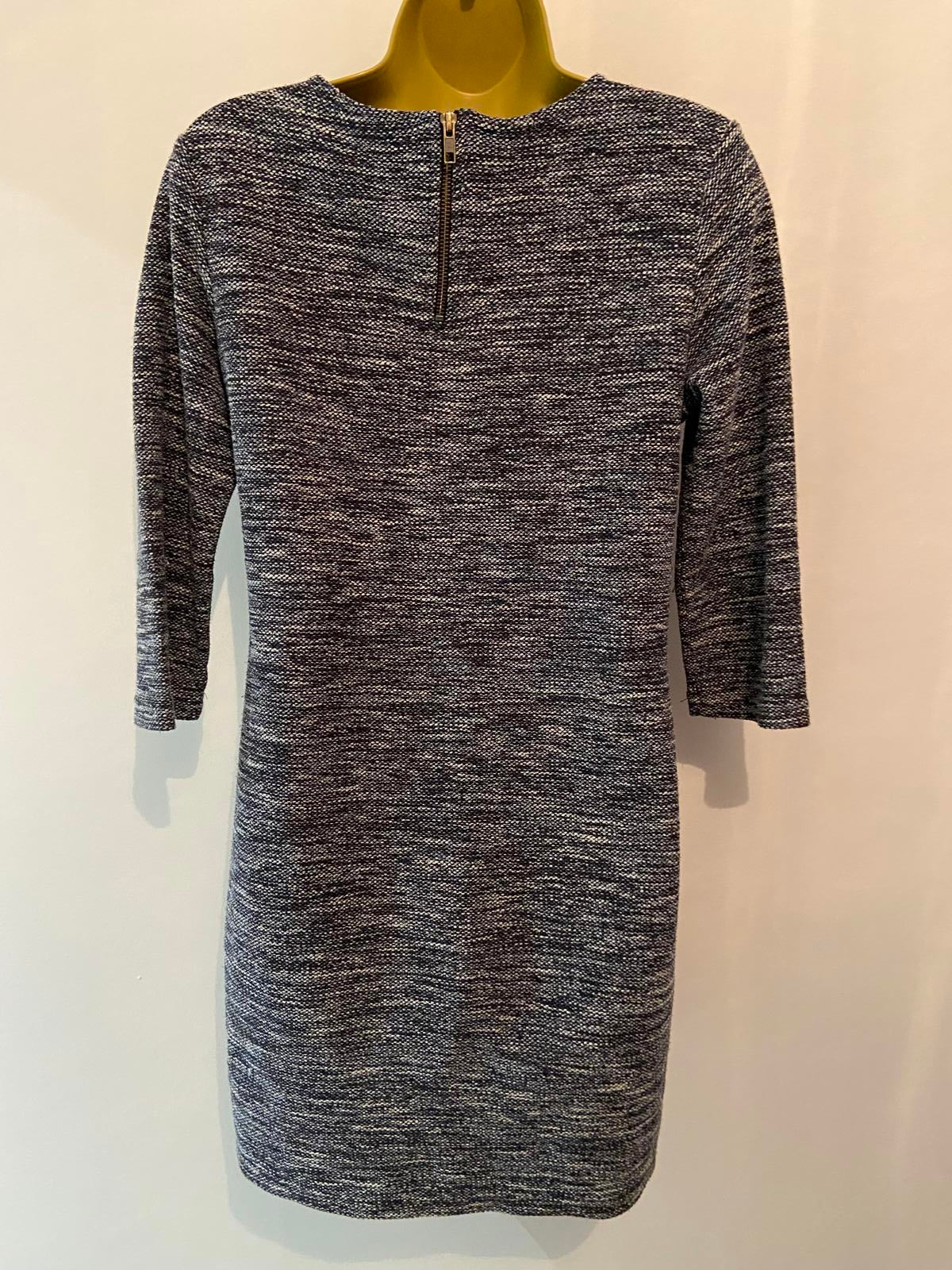 Crew Clothing Size 10 Navy Blue Knit Mini Dress Zip Back Cotton Blend Texture