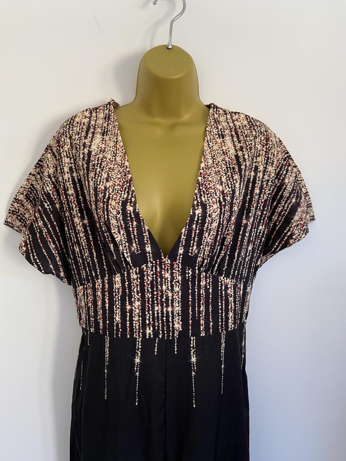 Shein Black Shimmer Print V-Neck Jumpsuit Elasticated Waist Size Large