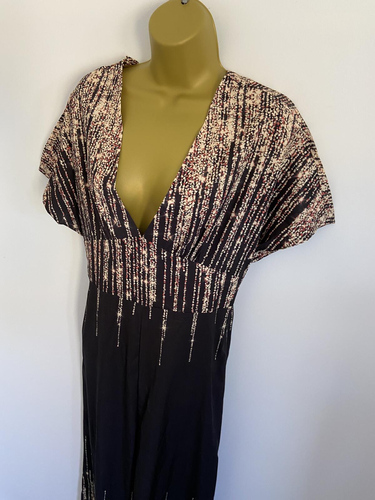 Shein Black Shimmer Print V-Neck Jumpsuit Elasticated Waist Size Large
