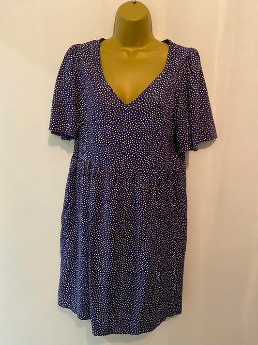 George Size 10 New With Tags Blue & White Polka Dot V-Neck Viscose Mini Dress