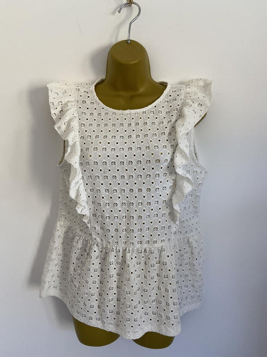 F&F Women’s White Broderie Anglaise Ruffle Sleeveless Blouse Size 14