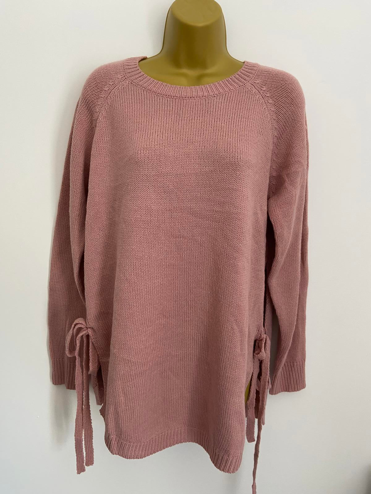 SHEIN Long Sleeve Sweater - Dusty Baby Pink, Bow Detail, Size Large New