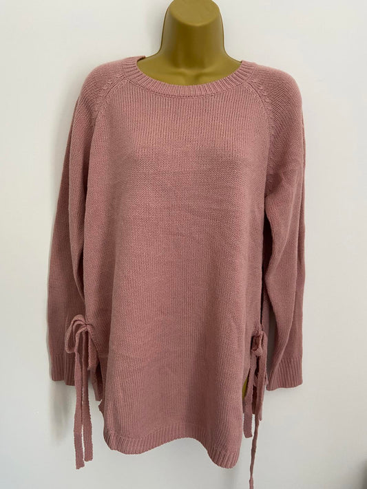 SHEIN Long Sleeve Sweater - Dusty Baby Pink, Bow Detail, Size Large New