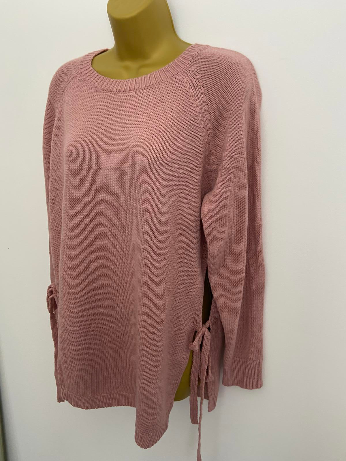 SHEIN Long Sleeve Sweater - Dusty Baby Pink, Bow Detail, Size Large New