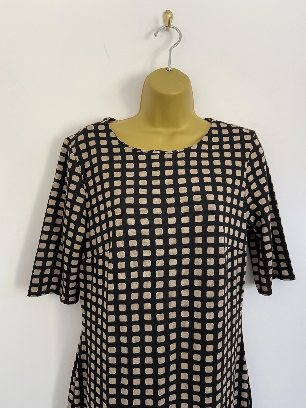 Kaleidoscope Black & Brown Square Pattern Zip-Back Shift Dress Size 10