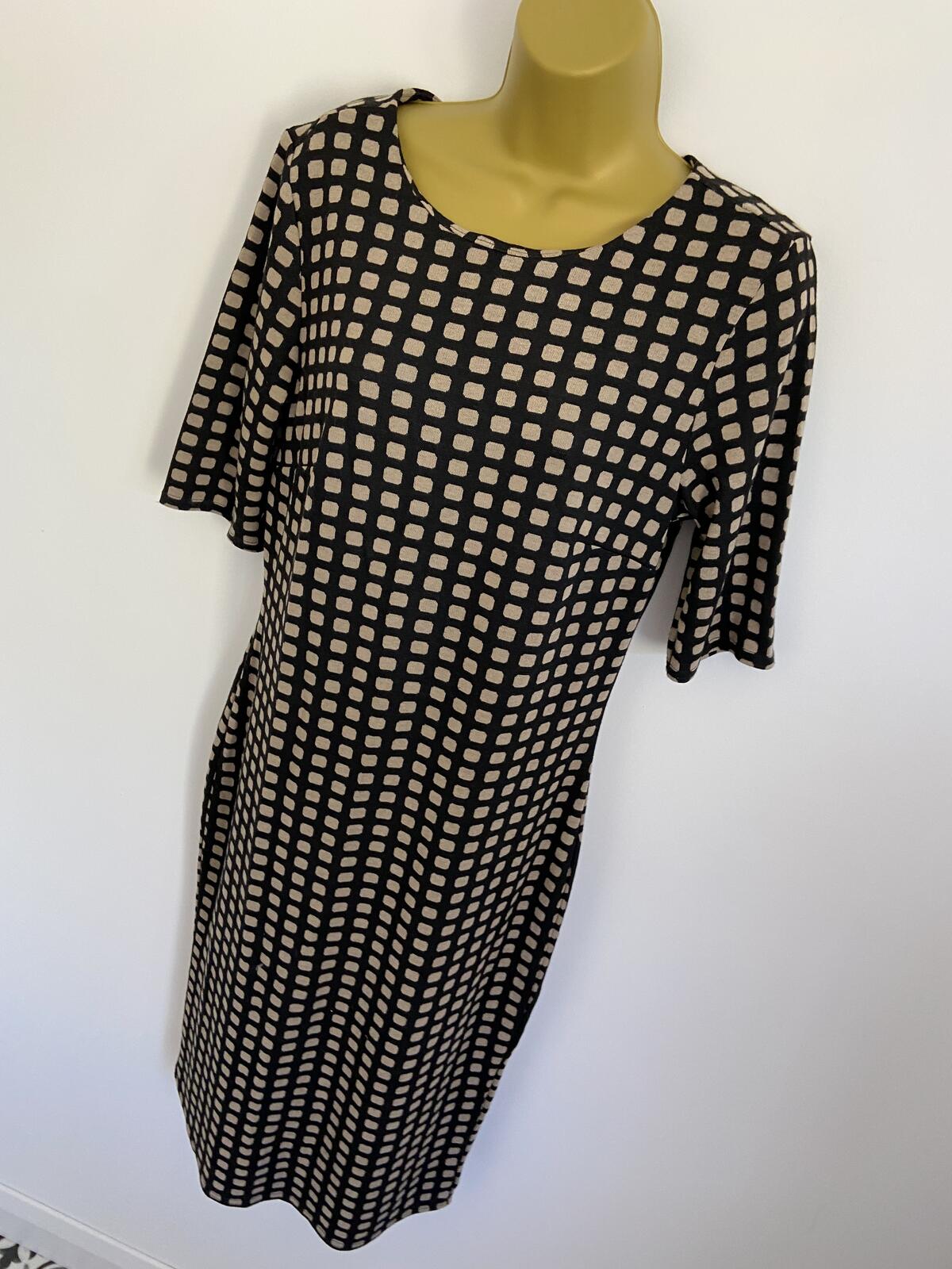 Kaleidoscope Black & Brown Square Pattern Zip-Back Shift Dress Size 10