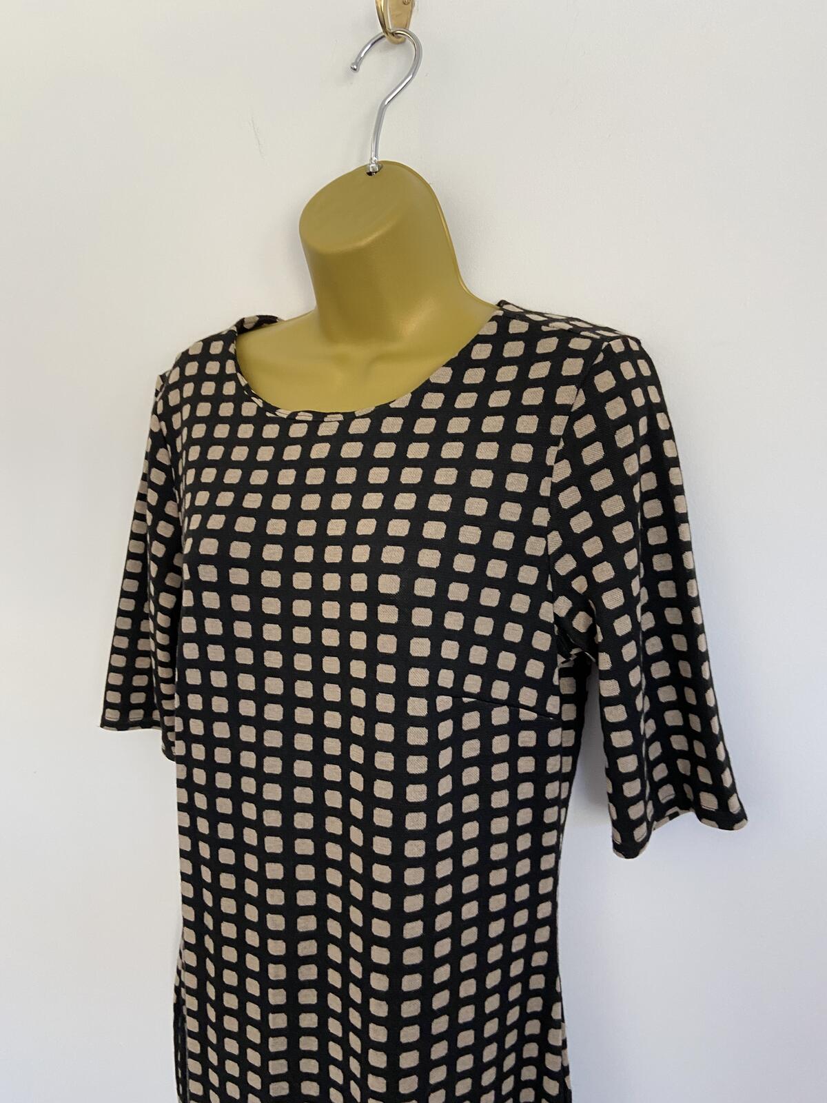 Kaleidoscope Black & Brown Square Pattern Zip-Back Shift Dress Size 10